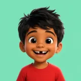 A grinning boy in a red T-shirt