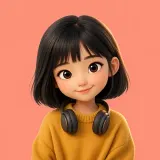 A girl with headphones round her neck