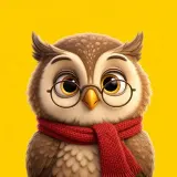 An owl with glasses and a red scarf